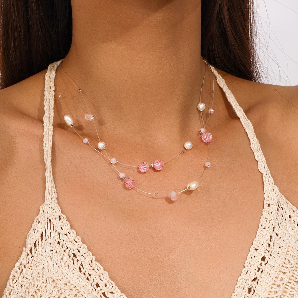 Hypoalergenní Přírodní Kámen Boho Korálky Bohemian Styl Nastavitelná Délka Choker Náhrdelník Vícevrstvé Dámské Šperky Svatba