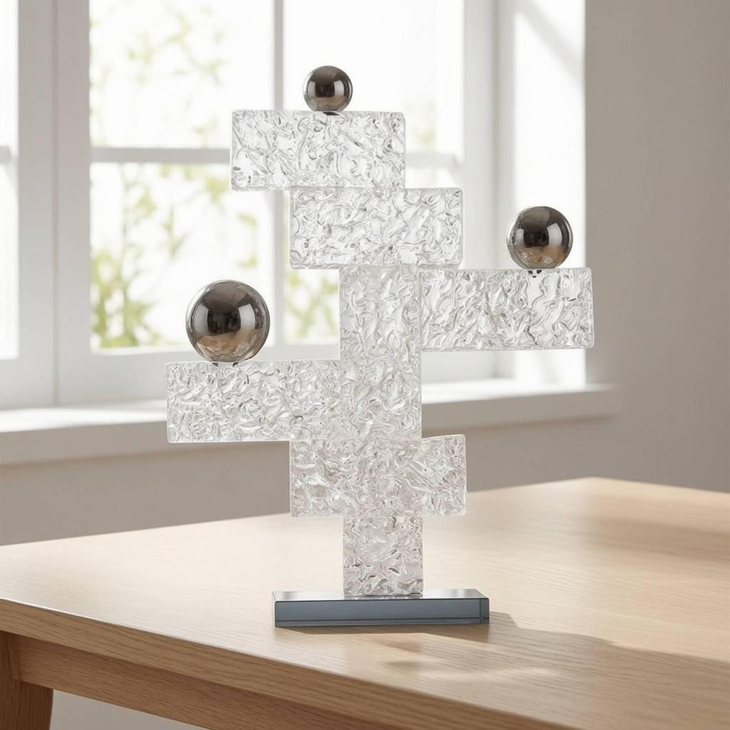 Geometric Sculpture with Mirrored Base Modern Decor Sleek for Reception Area