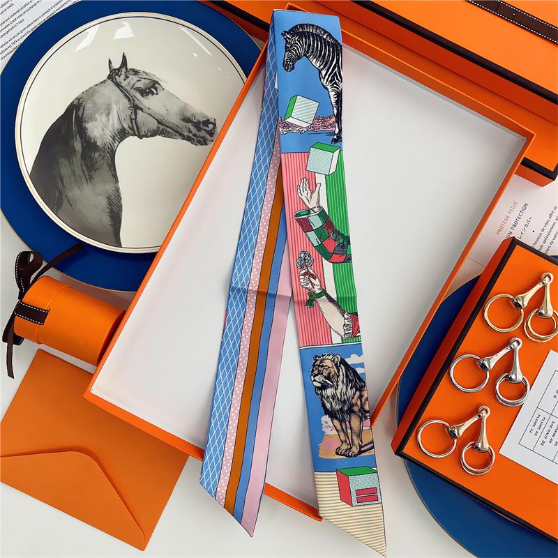 Cachecol de Seda 100% de Alta Qualidade Marca de Luxo Mulheres Faixa de Cabeça Faixa de Cabelo Foulard Gravata Lenço de Pescoço Cachecóis Skinny Acessórios