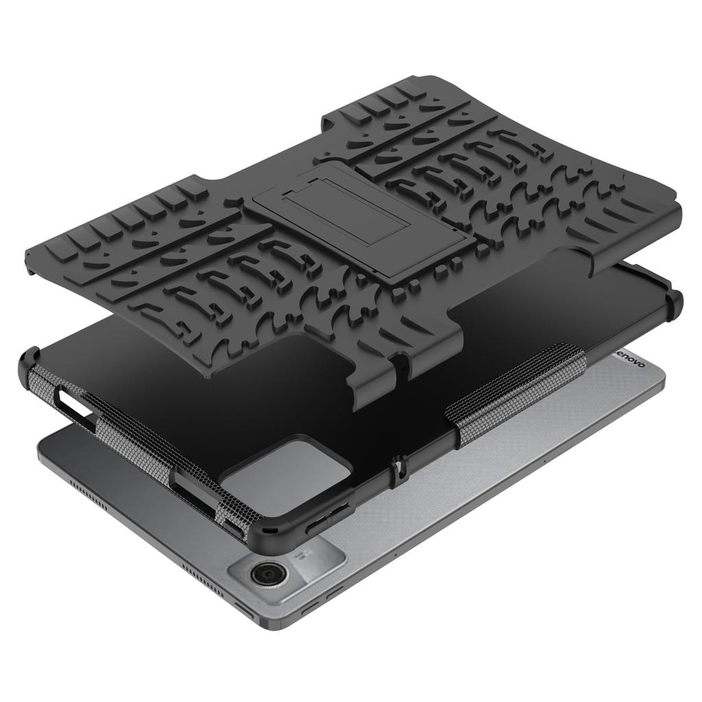 For Lenovo Tab M11/Xiaoxin Pad 11 2024 Case Tire Texture Shockproof TPU+PC Tablet Cover with Kickstand