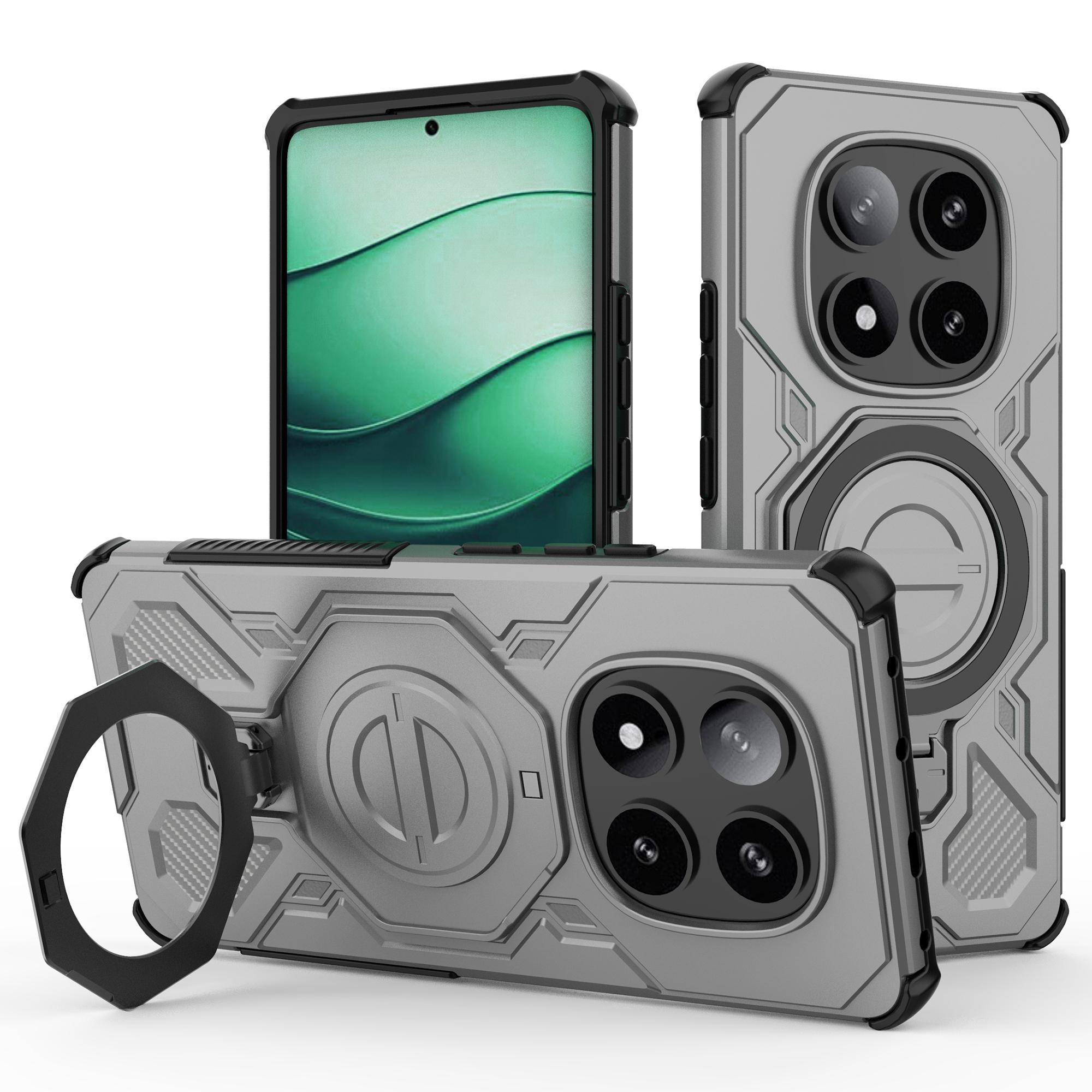 

For Xiaomi Redmi Note 14 Pro 5G Magnetic Case Rotating Metal Kickstand Shockproof PC+TPU Phone Back Cover Grey