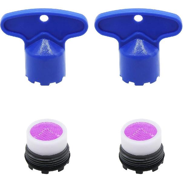 4Pcs(2 Set) M16.5 Faucet Aerator with Key Removal Wrench Tool, Bathroom Water Faucet Aerator Adapter Replacement Parts Water Flow Restrictor for