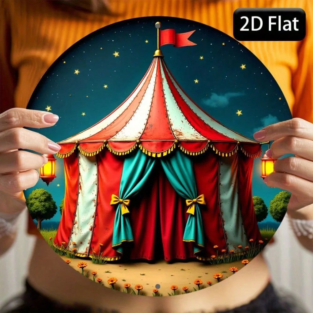 Vintage Circus Metal Wall Art 2D Night Scene Holiday Decor Sign