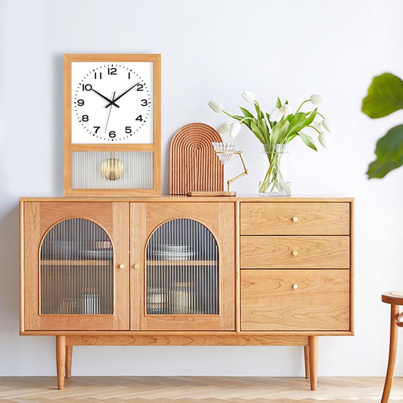 Japanese Retro Solid Wood Watch Home Living Room Square Clock Nordic Wall Clock Art Table Ornament Swing Clock