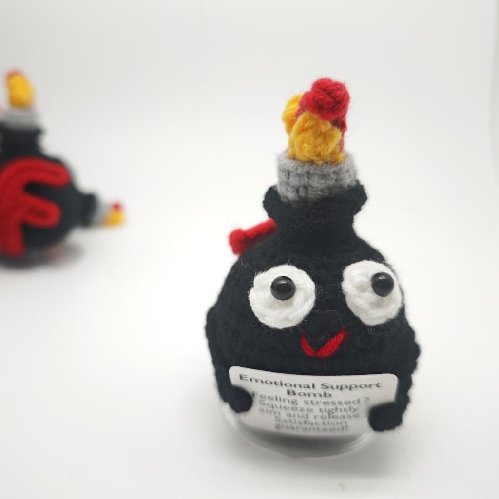 Crochet Positive Encouragement Bomb Dolls With Card Home Room Decor Handmade Wool Knitted Bomb Desktop Decor Christmas Gifts