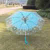 PVC Material Transparent Umbrella Straight Stem Long Handle Rainproof Umbrella Cute Flower Pattern Colored Design