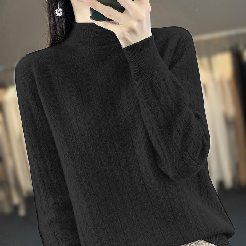 

Женский пуловер из 100% шерсти с жаккардовым узором, полувысоким воротником, однотонный, с длинными рукавами, вязаный, свободный, повседневный, для работы, новый, осенне-зимний XXL