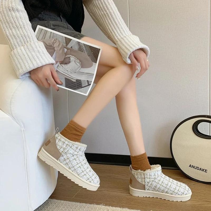 Snow boots female new short tube flat bottom plus velvet thicken warm cotton shoes winter Botas de nieve para mujeres
