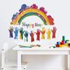 Graffiti Handprint Rainbow Happy Time Wall Sticker Self-Adhesive for Kids Room Kindergarten Wall Decoration