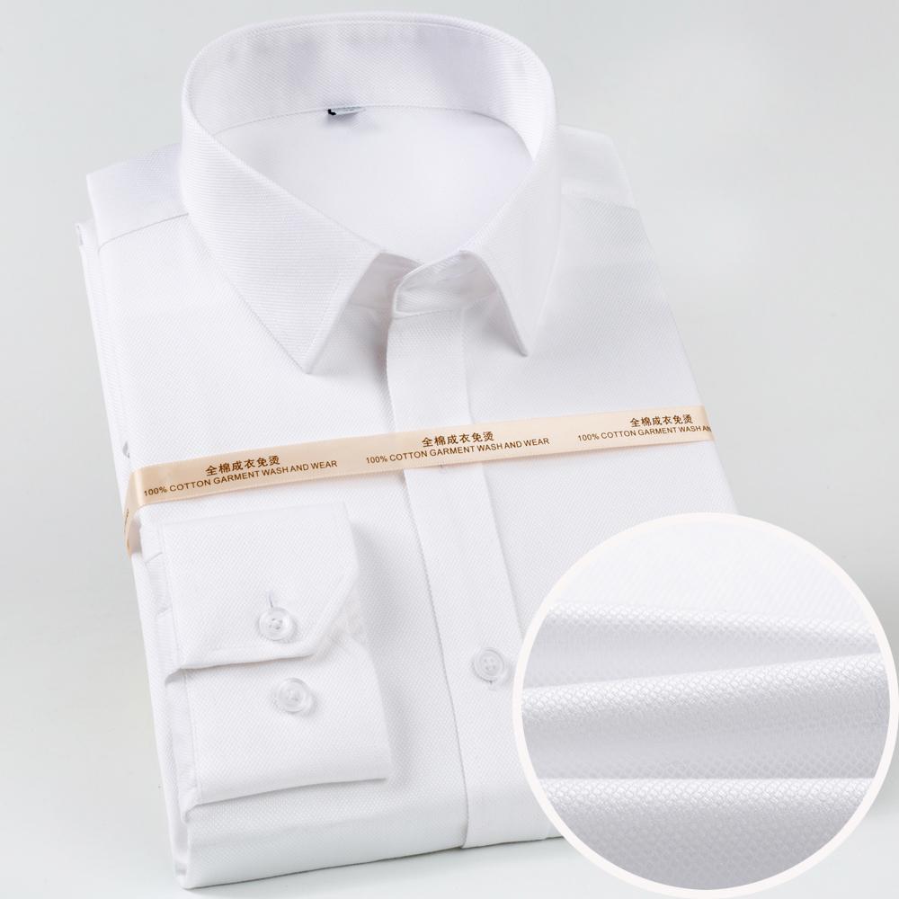 Men's Premium Pure Cotton Wrinkle-Free Long Sleeve Solid Dress Shirts with Hidden Button Spread Collar for Business Casual Wear