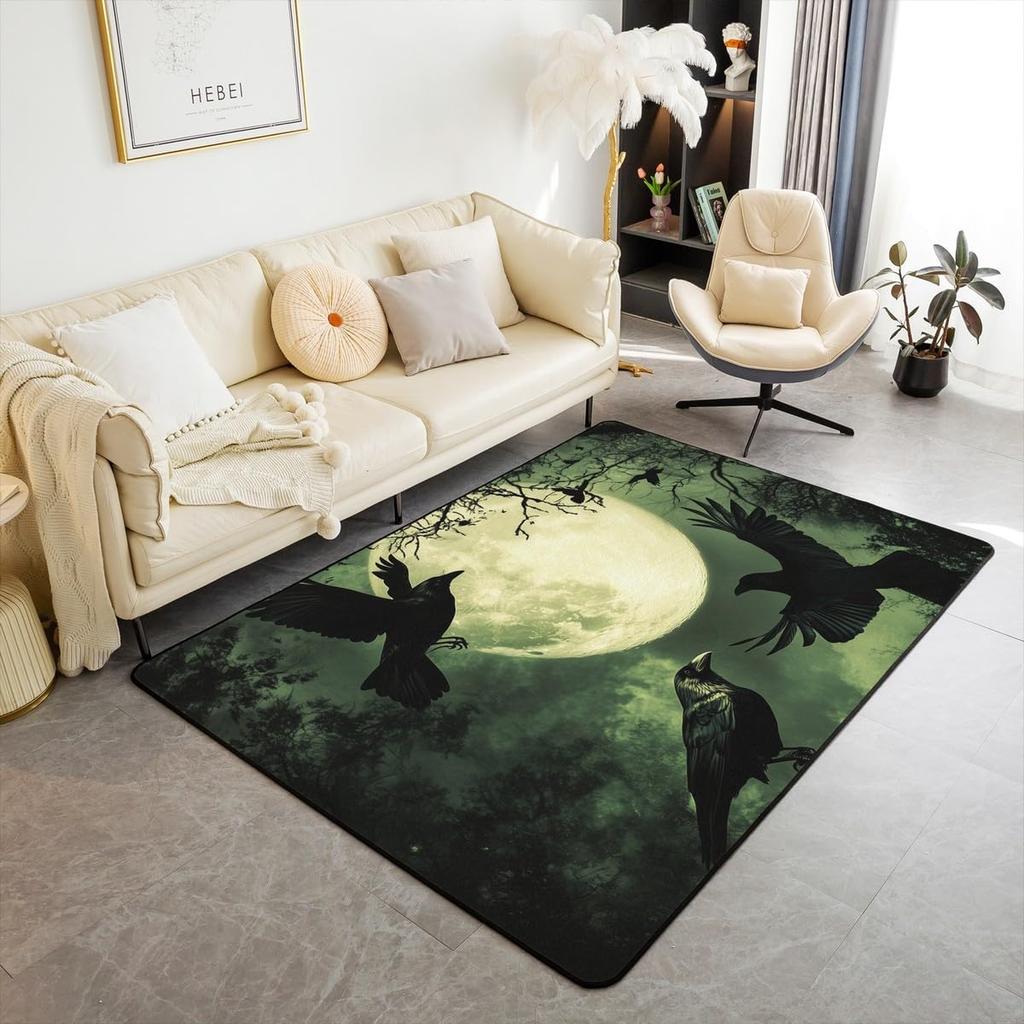 Bird Print Carpet Moonlight Raven Night Scene Design Anti-slip Mat Modern Mysterious Home Decor Area Rug for Living Room Bedroom
