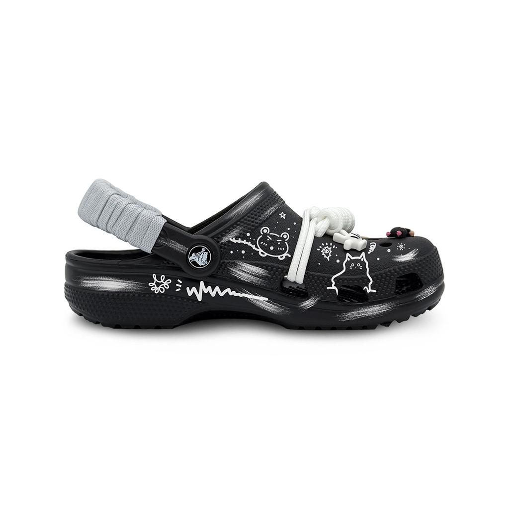 Crocs Classic clog Happy Graffiti Black EVA Fashion Street Hip Hop Hole Shoes Unisex Black