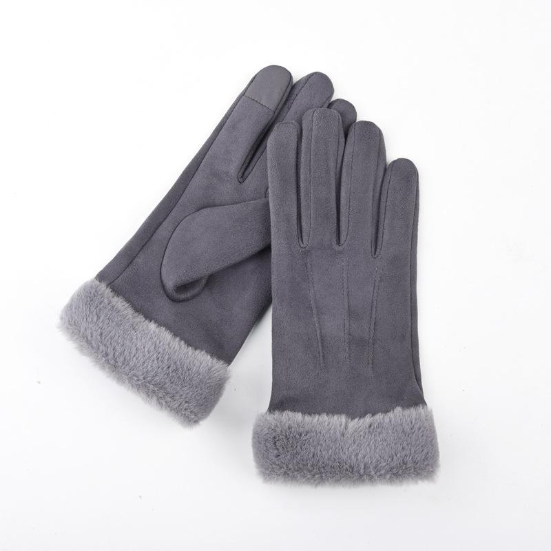 Winter gloves women's warm fleece thickened cute non-slip, windproof and cold-proof cycling electric car gloves