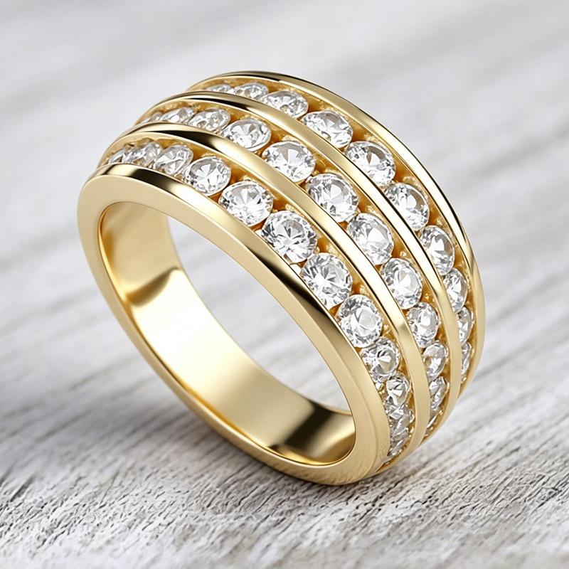 2026 Jewelry, Niche Design, Three-row Diamond Zircon Ring, Women's Wedding Dinner Lady Ring