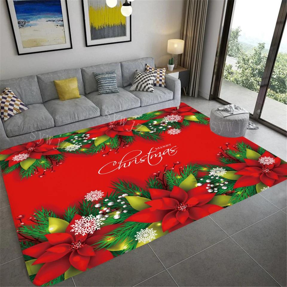 VIAKMA Christmas Atmosphere Decorative Non-slip Soft Crystal Velvet Carpet Home Bedroom Living Room Entrance Door Mat Home Decor