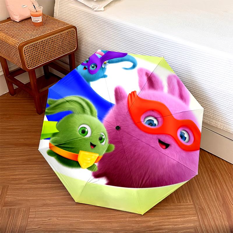 Happy Rabbit  Pattern, Automatic Folding Umbrella, Portable and Foldable Design, 8 Ribs, a Christmas or Birthday Gift.