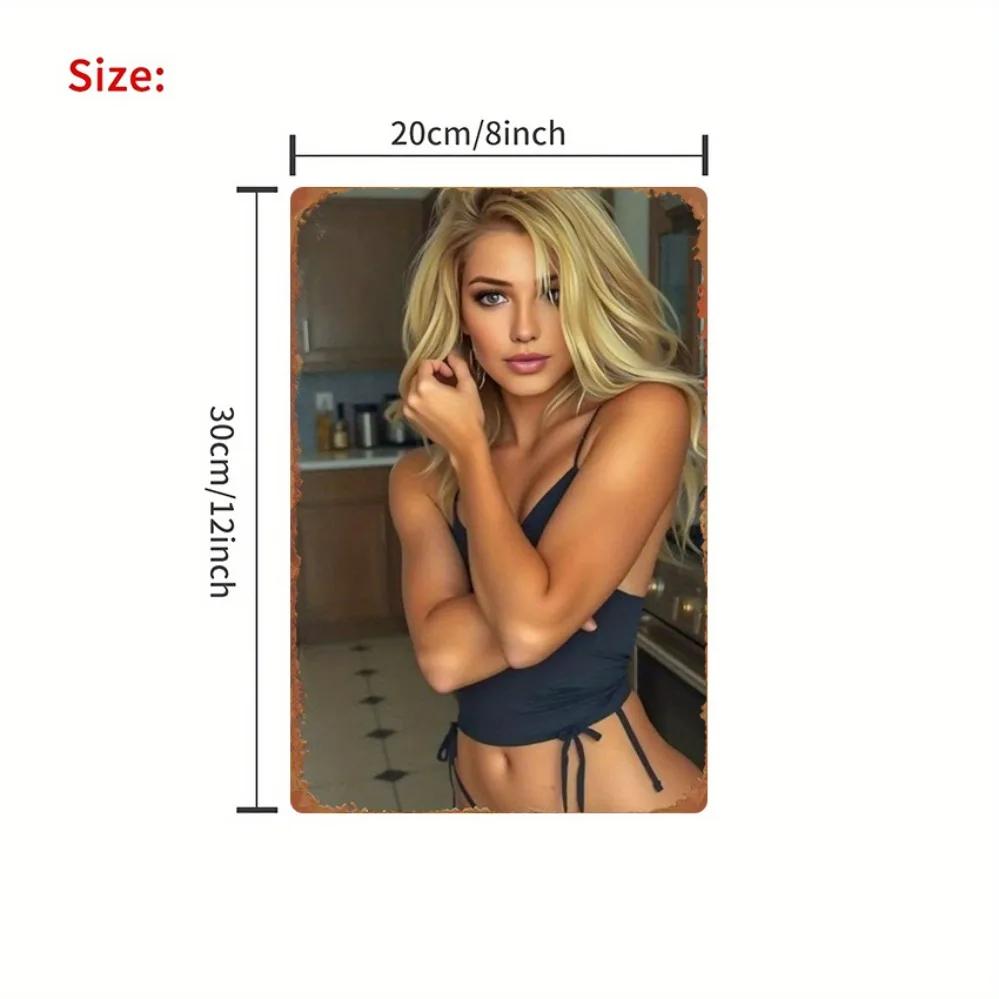 Vintage Blonde Lady Metal Wall Decor 8x12 Inch - Durable Iron Plate for Home Bar Garden Farmhouse, Classic 2D Flat Retro Kitc