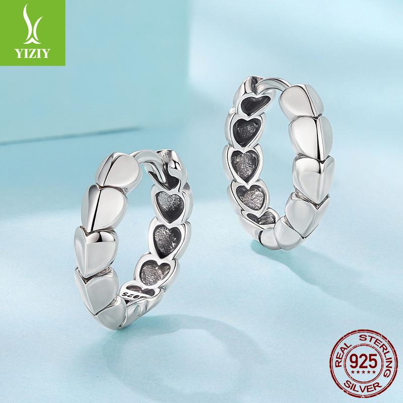 S925 Sterling Silver Love Splicing Ear Buckle, Charm Classic Heart-Shaped Three-Dimensional Earrings Earrings