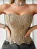 European & American Lace Corset: Hollow-Out Fishbone Bustier Top with French Print