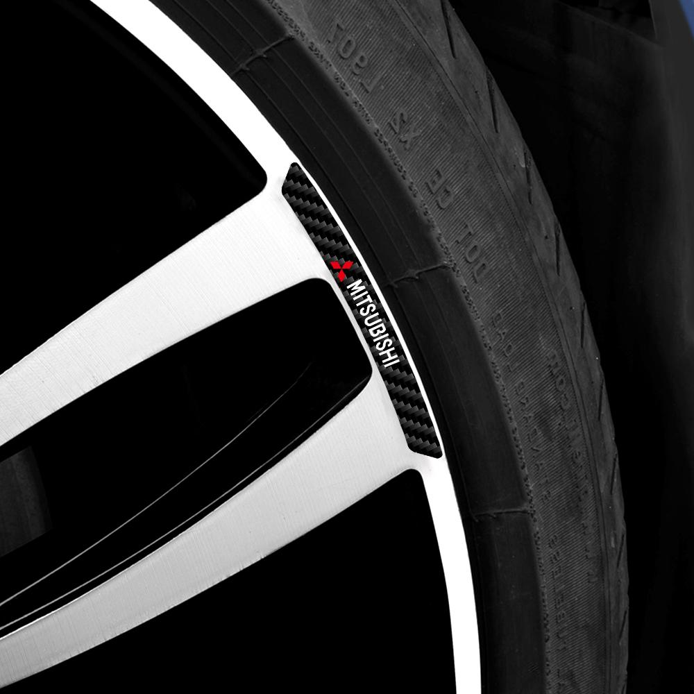 4Pcs Carbon fiber Car Wheel Rim Strip Stickers Accessories For Mitsubishi 9 Ralliart X EX ASX L200 Colt Outlander Pajero Lancer