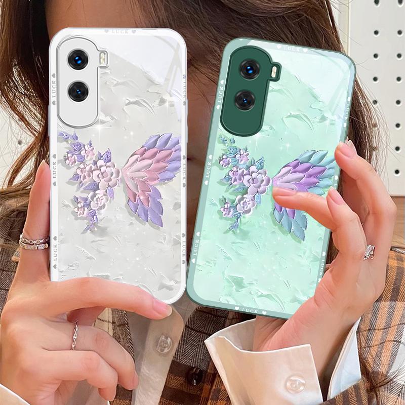 Flower Shaped Butterfly For Honor 200 90 8X 9X Pro Lite P50 P40 Nova 10 11i P60 Magic4 6 Mate 20 50 Tempered Glass Phone Case