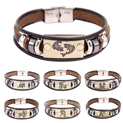Punk Creative 12 Zodiac Signs 12 Zodiac Signs Bracelet for Man Woman