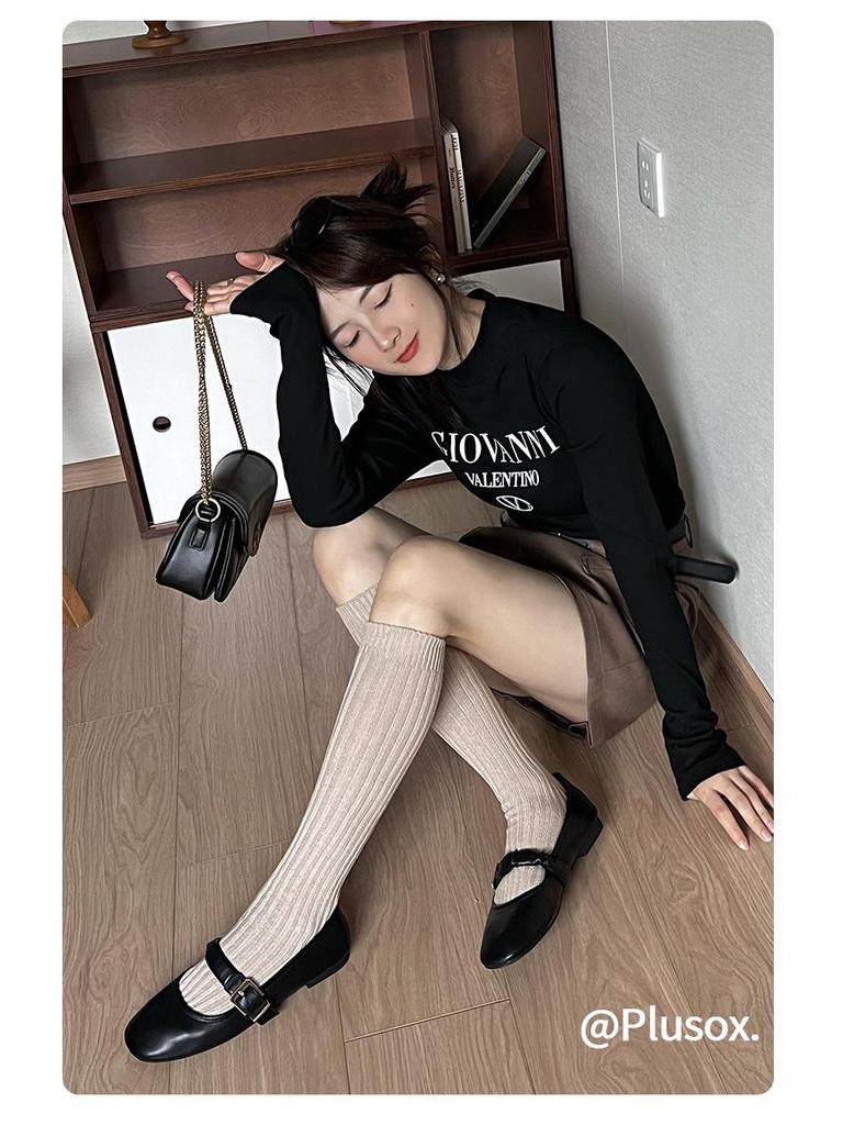 Plusox Women's Beige Cotton Over-the-Knee Warm Socks - Autumn/Winter Collection