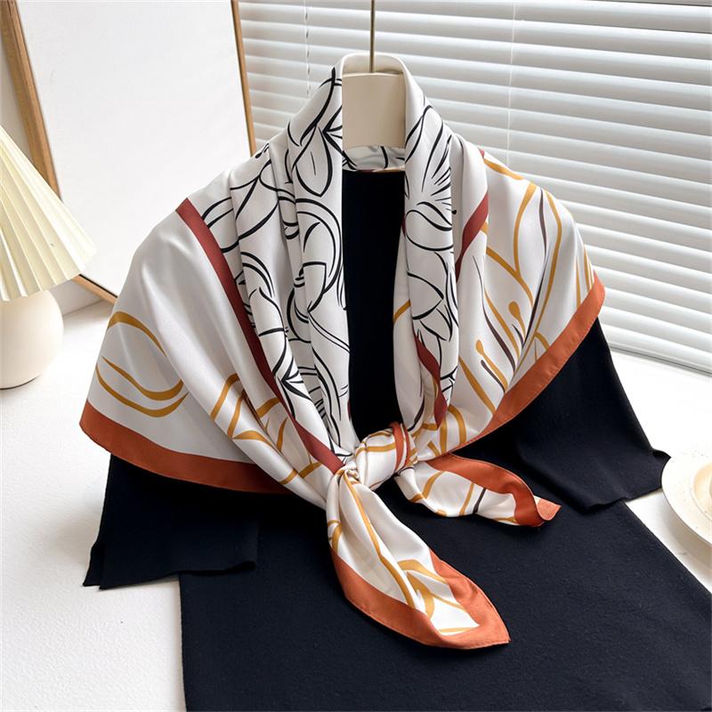 Luxury New Retro Printed Silk Scarf 90cm Twill Silk Scarf Lotus Fashion Large Square Scarves Sunscreen Shawl Headscarf