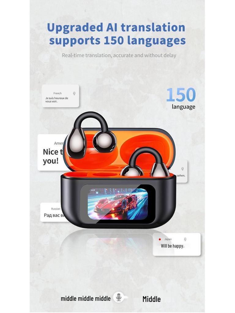 XG42 Bluetooth Earphones: Smart Screen Clip-on, Dual-Ear, AI Translation, Cross-Border Model with Digital Display.