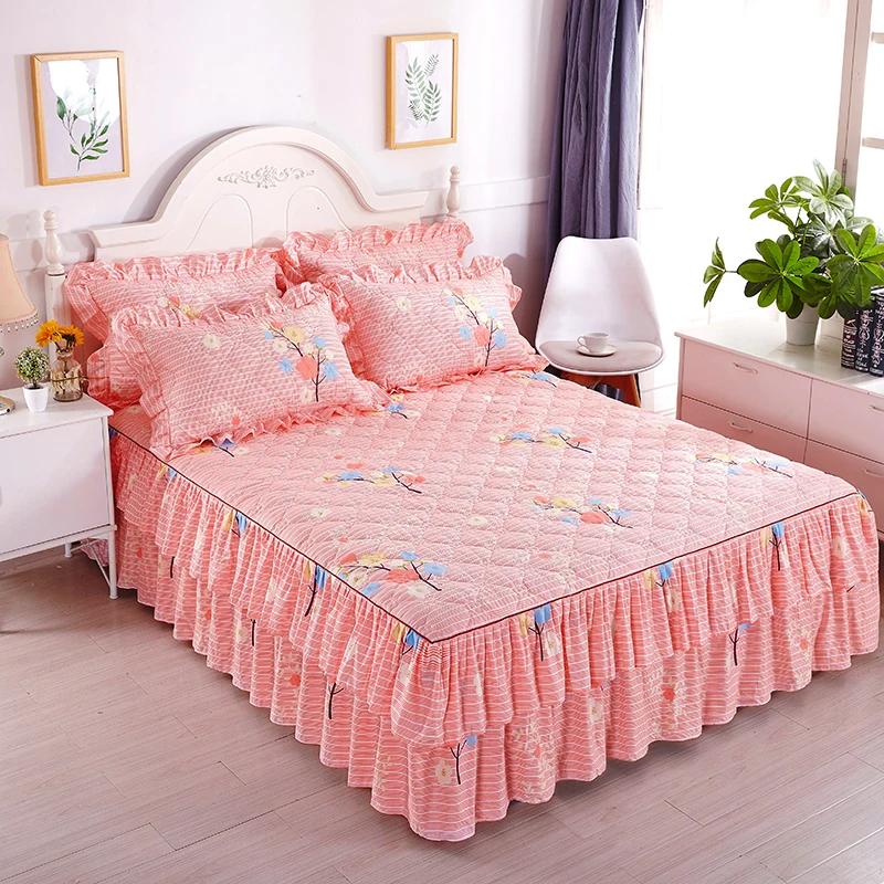 1piece Sheets for Bed Thick Warm Elastic Fitted Queen Mattress Pad Bedspread Bed Skirt Wedding Bedskirt No Pillowcase