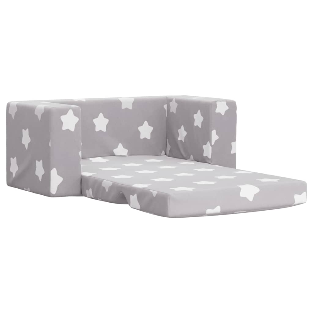Kids Sleeper Sofa 2 Seater Light Grey with Stars Soft Plush