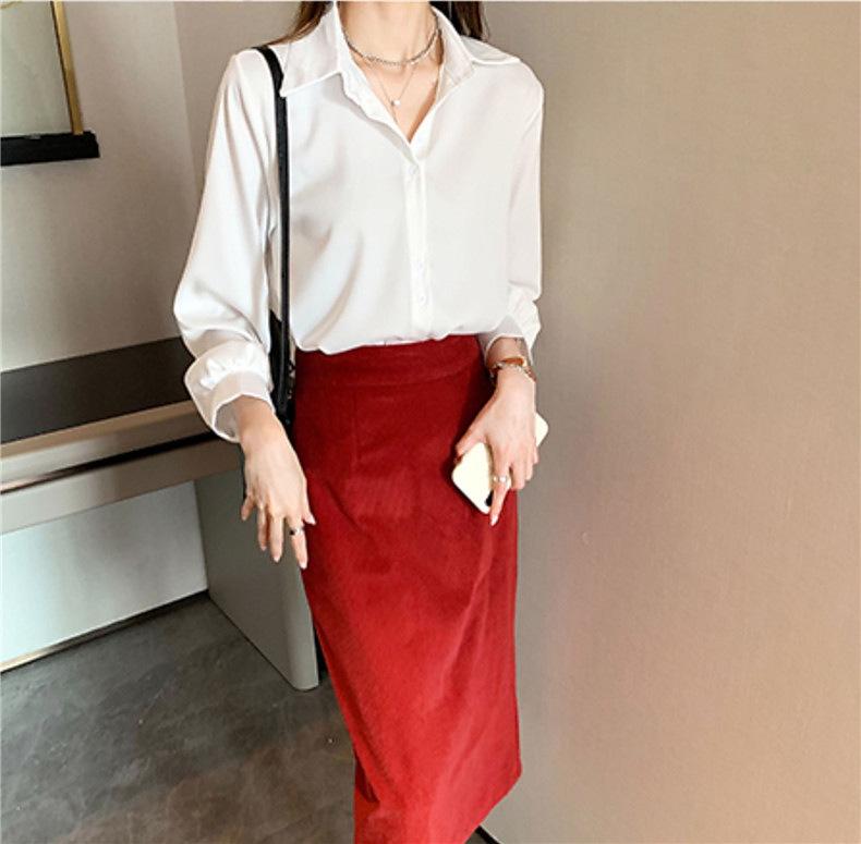 Women's Chic Long Sleeve White Chiffon Shirt - Early Autumn 2025 Style
