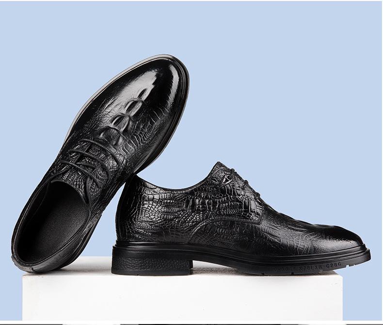 Men's Crocodile Pattern Leather Lace-up Shoes - Round Toe, Business Casual & Formal Style