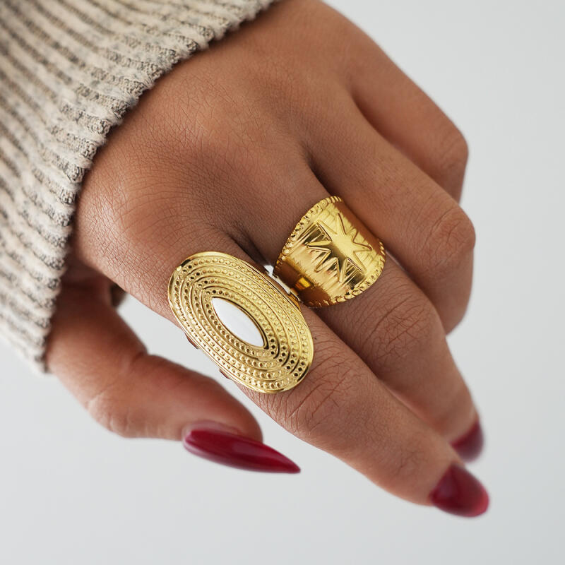 Gold Color Stainless Steel Rings for Women Men Vintage Geometric Wide Edge Star Open Rings Non Fading Jewelry Accessories Gifts