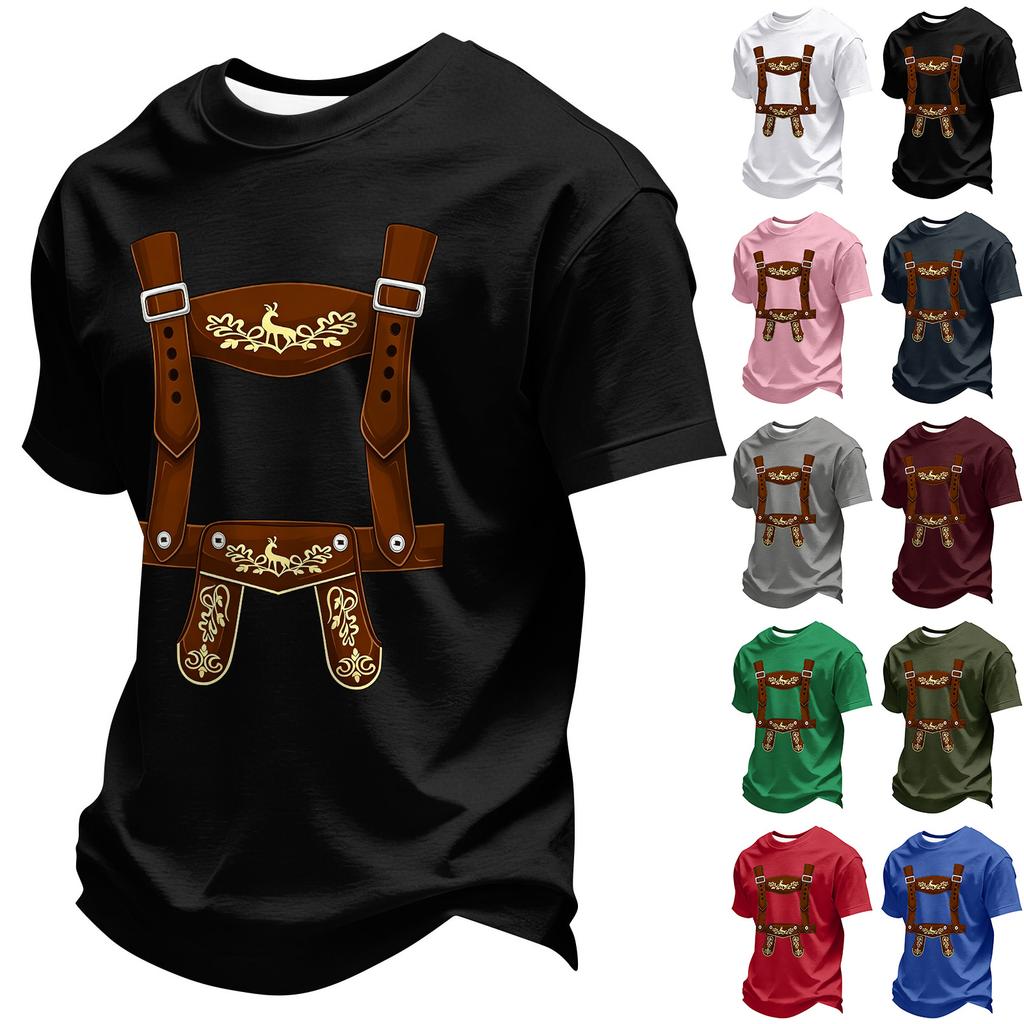 Men's Summer Crew Neck T Shirt Oktoberfest Print Short Sleeve Casual Comfortable Lightweight Tee for Outdoor Activities