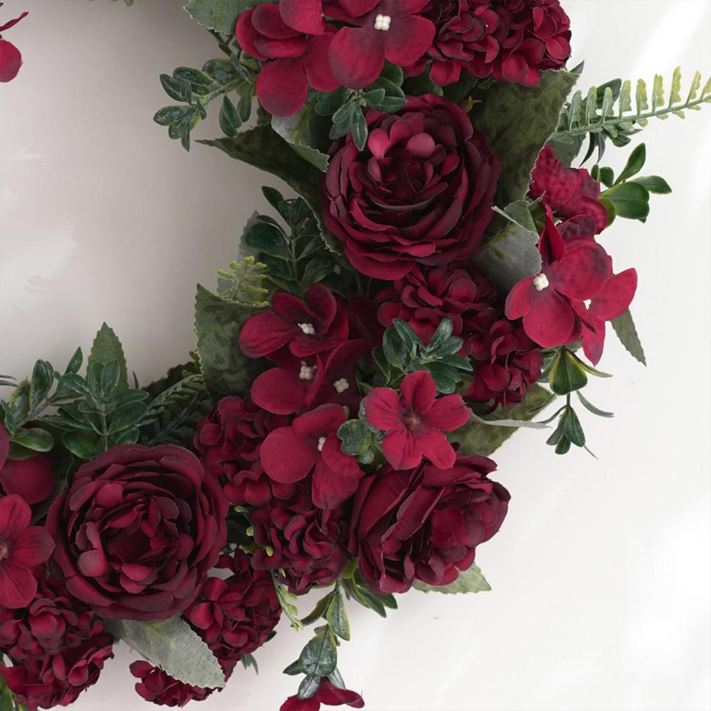 Couronne Artificielle Rouge Rotin Tissu de Soie Multifonctionnel Vintage Couronne de Fleurs de Pivoine Artificielles pour Décoration de Porte