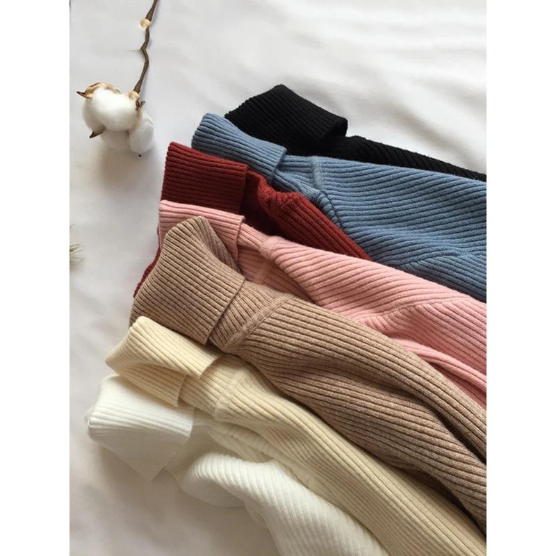 Autumn Winter Thick Sweater Women Knitted Ribbed Pullover Sweater Long Sleeve Turtleneck Slim Jumper Soft Warm Pull Femme