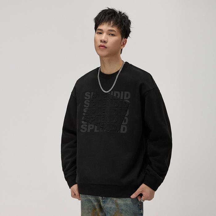 

Американский уличный трендовый бренд, трехмерный стальной штамп, мужской свитер, осенняя тяжелая свободная куртка с длинными рукавами 4XL чёрный