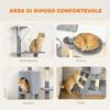 Cat Tower with House, Perch, Platforms and 4 Mice, Made of Wood, Plush and Sisal, 60x35x134 cm, Grey