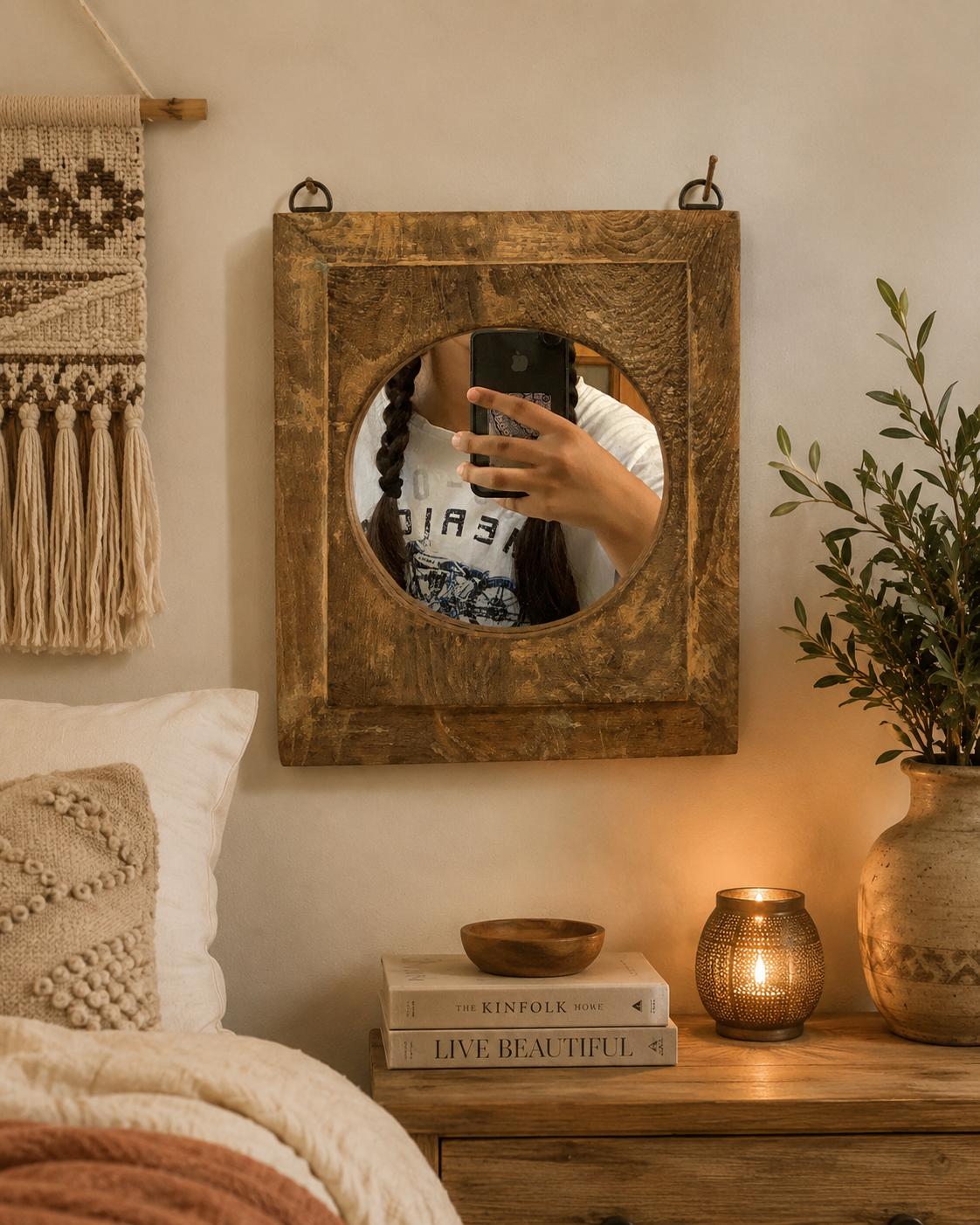 Old Wooden Wall Mirror – Vintage