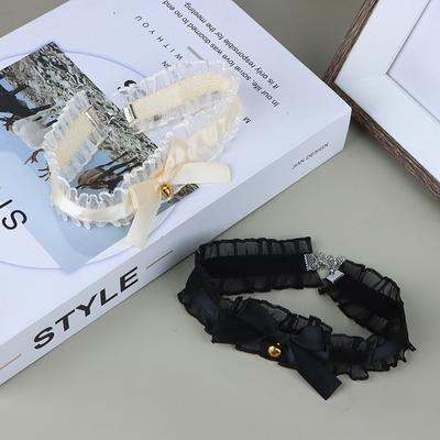 Elegant Lace Bowkot Choker Necklace Gothic Collar Necklace With Bells Vintage Choker Short Chain Necklace Jewelry