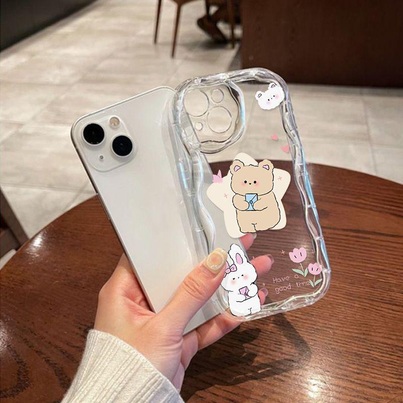 Cream pattern cute bear for iPhone17 mobile phone case Apple 16promax14/13 soft case 15 factory