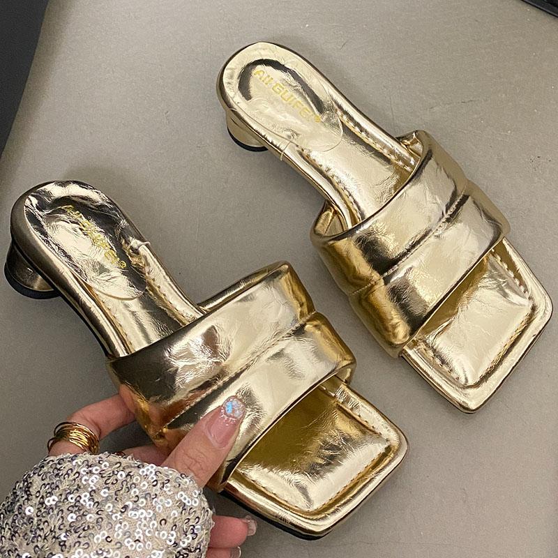 Fashion Fashion Round Heel Ladies Slippers Sandals Shoes Casual Summer New 2024 Women Slides Slippers Female Golden Footwear
