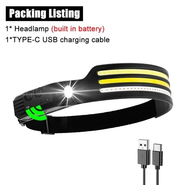 Sensor Headlamp COB LED Head Lamp Flashlight USB Rechargeable Head Torch 5 Lighting Modes Head Light with Built-in Battery