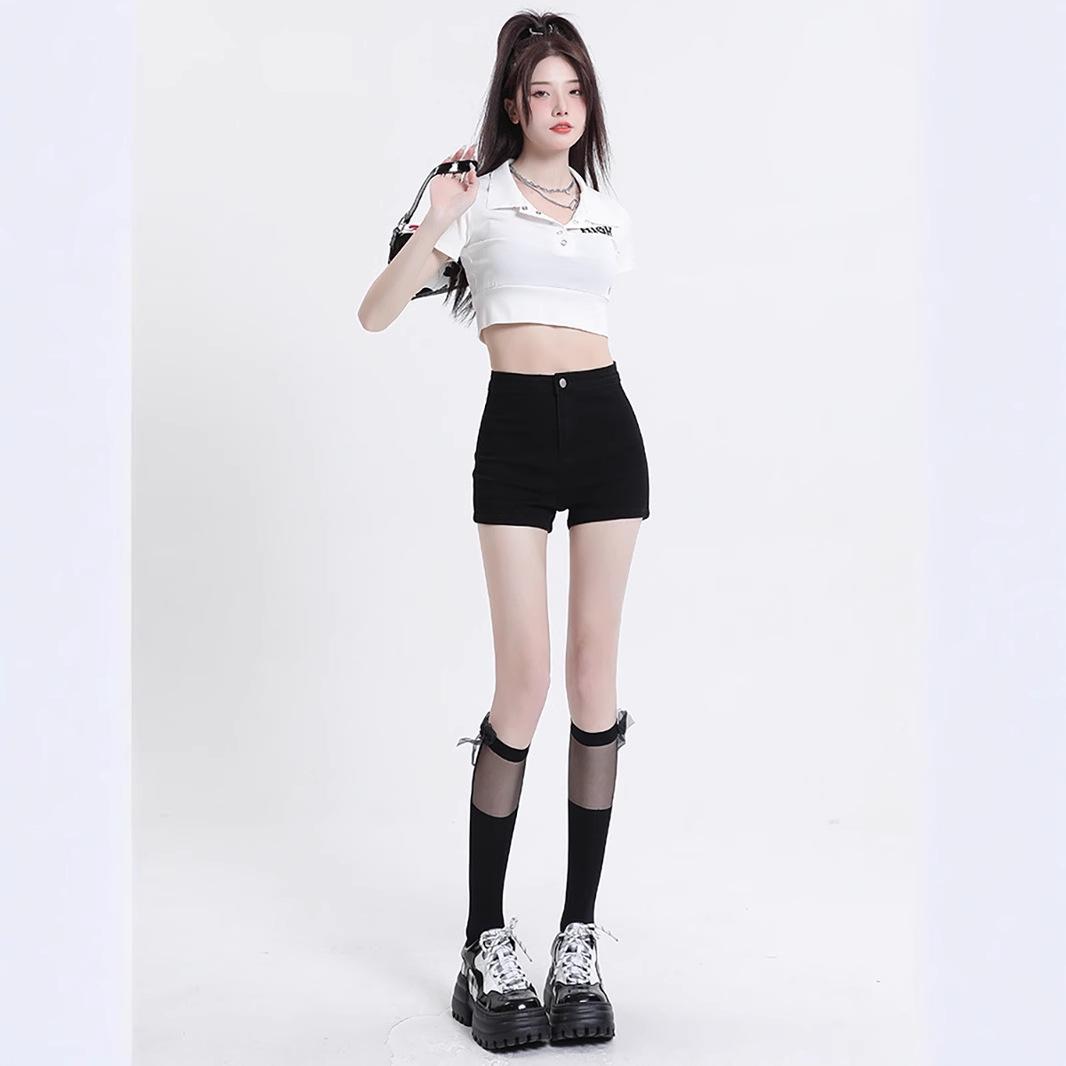 High-Waisted Black Denim Women s Bodycon Shorts - Summer 2025 Collection Medium