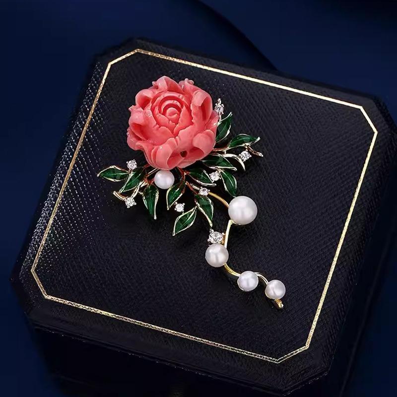National Beauty and Heavenly Fragrance Peony Brooch, High-end Pearl Brooch, Suit Coat Enamel Pin