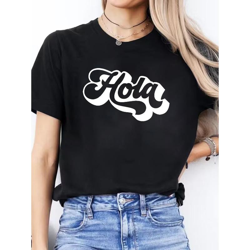 Women'S Casual Round-Neck Short-Sleeve Sports T-Shirt with Spanish Letter Print for Spring And Summer