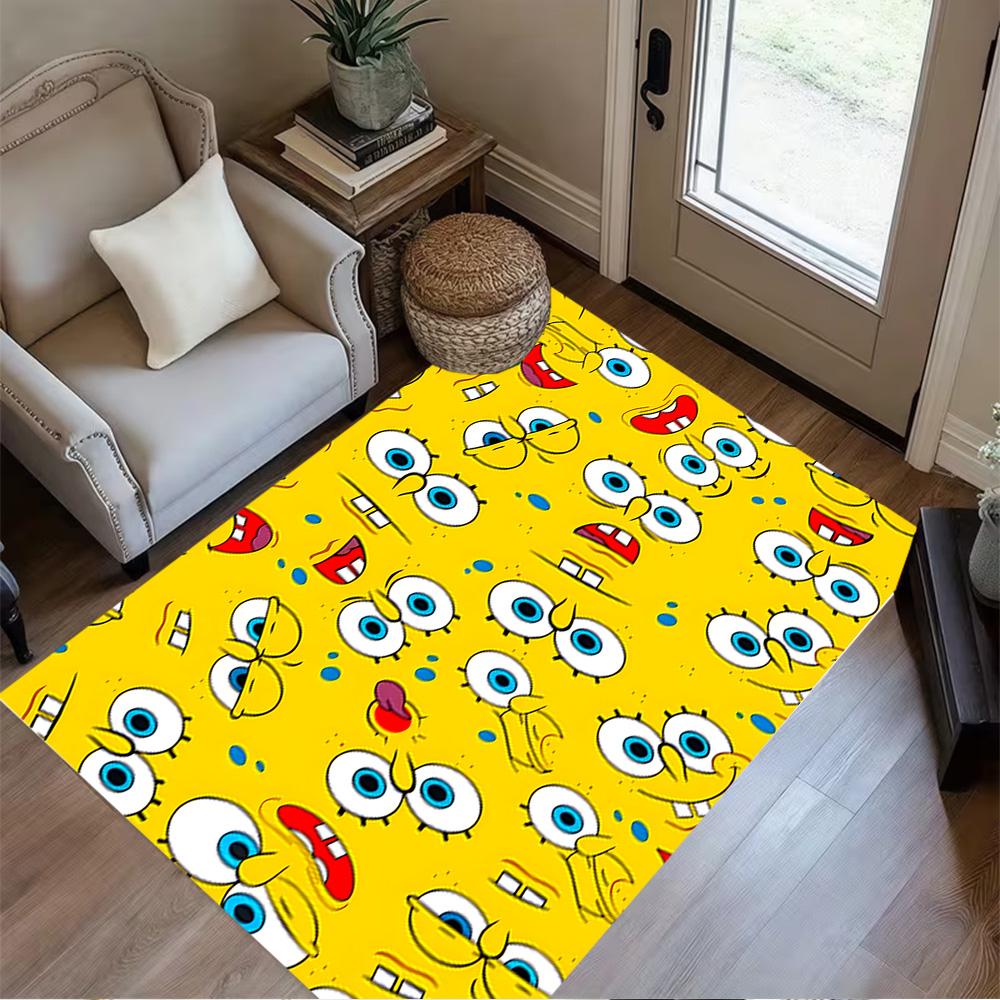 Yellow Spongebob Happiness Area Rug Design for Foyer Dining Room Study room Hallway Anti-slip Rug Decorate Offices