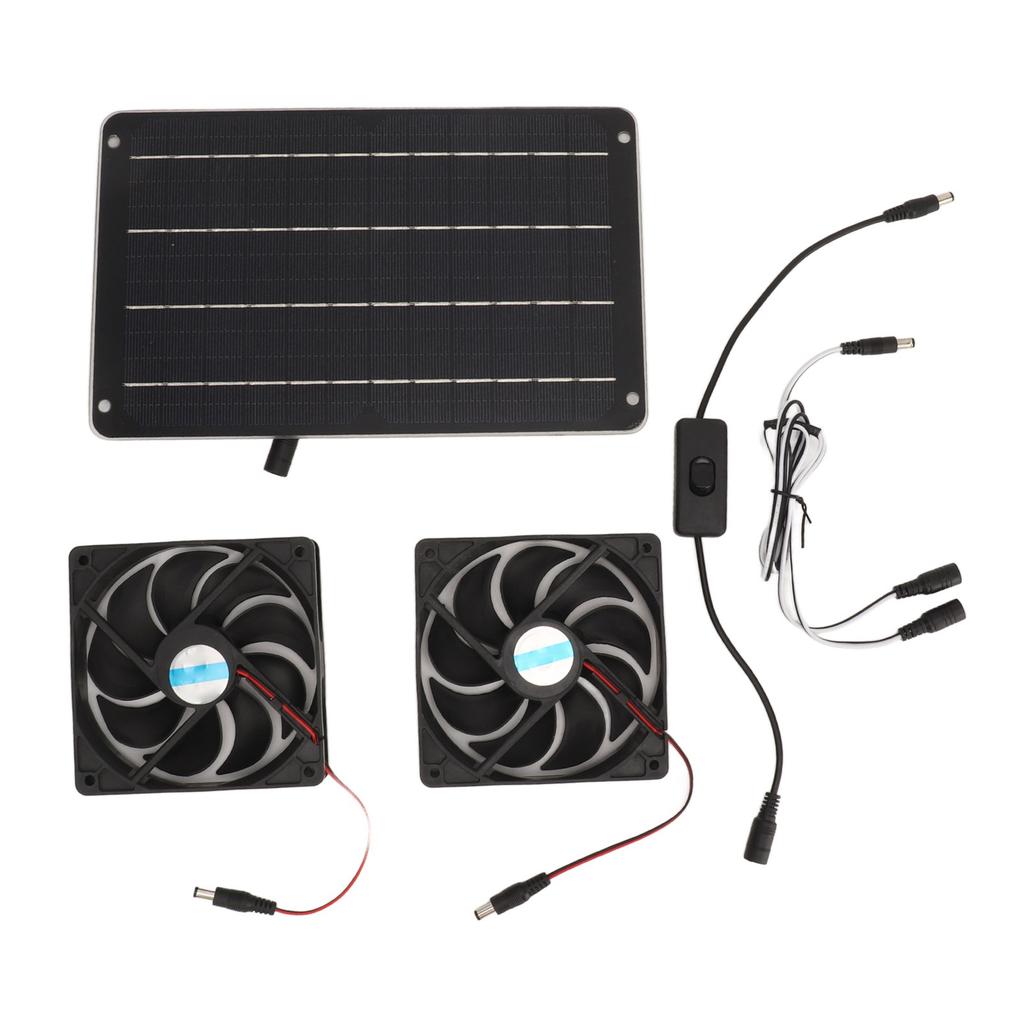20W Solar Panel Fan Kit Heat Dissipation Ventilation Solar Powered Dual Fan with Switch for Chicken