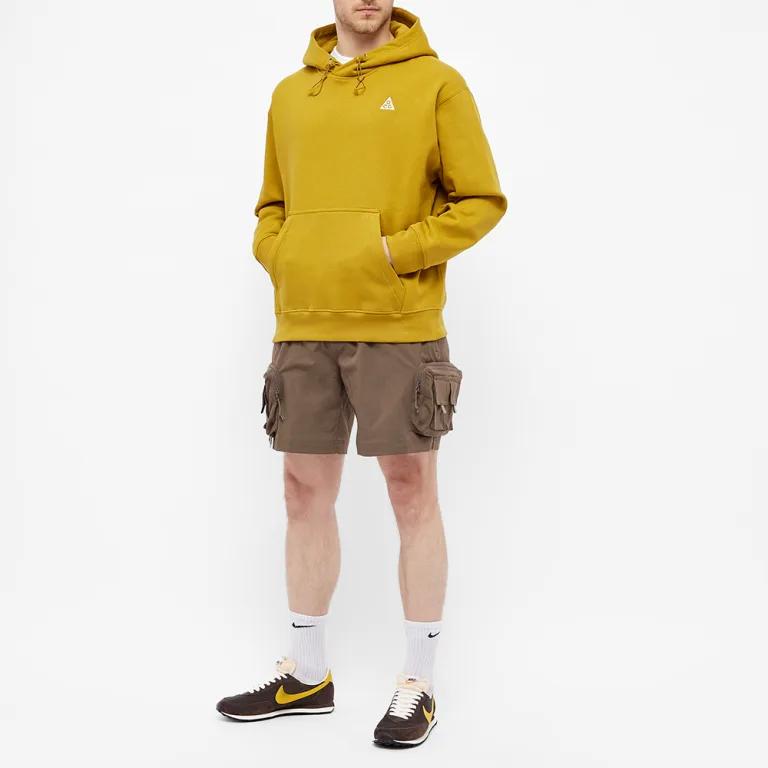 Nike ACG Solid Color Logo Print Hoodie With Drawstring Long Sleeves Men Sweatshirt Yellow CW4490-386